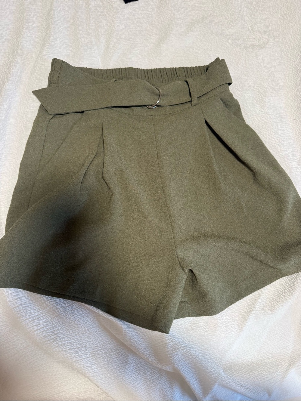 High-Waist Olive Green Paperbag Shorts with D-Ring Belt